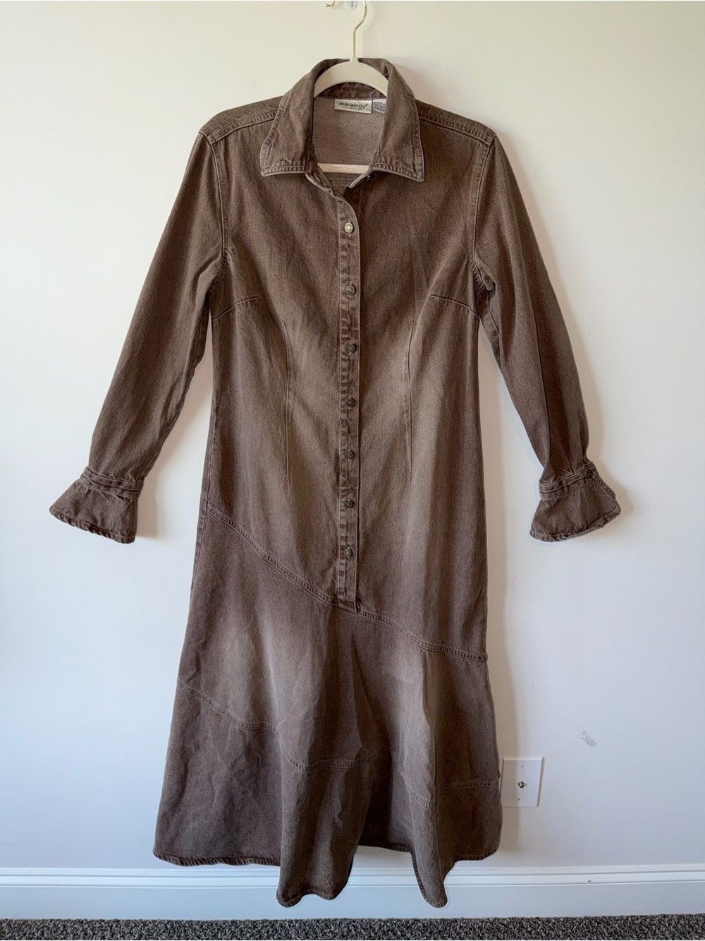Newport News Jeanology 90s Vintage Brown Denim Maxi Dress 100% Cotton